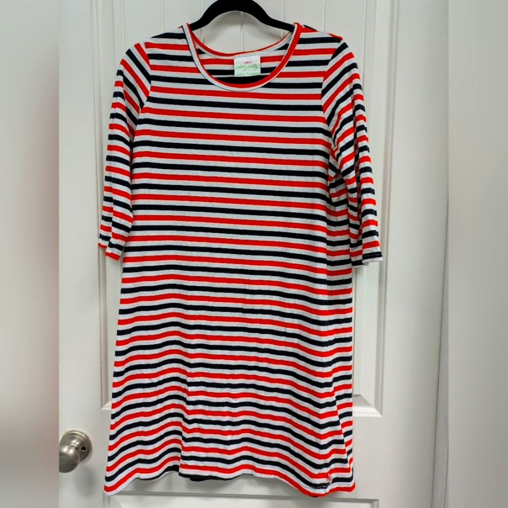 Lolly Wolly Doodle Orange and Black Striped Tunic or Mini Dress